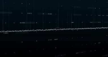 Siyah arkaplanda yükselen beyaz sayılarla yükselen noktalardan oluşan beyaz bir grafiğin animasyonu. Küresel ekonomi borsa konsepti dijital kompozisyon