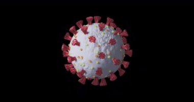 Siyah zemin üzerinde dönen makro Covid 19 Corona virüs hücresinin animasyonu. İlaç halk sağlığı salgını Coronavirus Covid 19 salgın kavramı dijital olarak üretilen kavram.