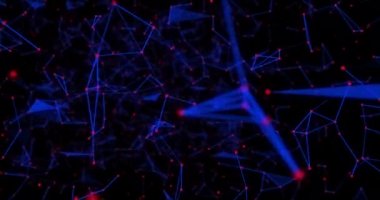 Mavi bağlantılardan ve siyah arkaplanda dönen kırmızı noktalardan oluşan çoklu şekillerin canlandırması