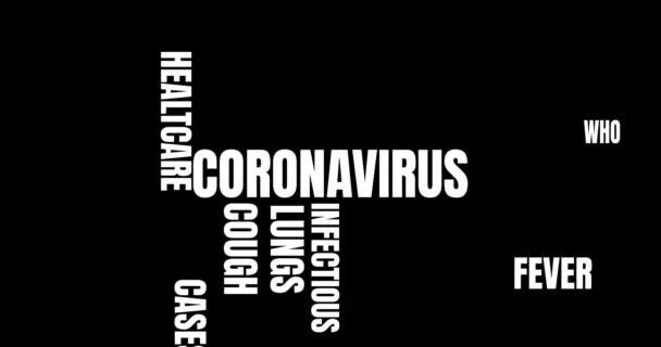 与Coronavirus Covid 19有关的词的动画 形成一张黑底表 全球大流行病Coronavirus Covid 19爆发概念数字组合 — 图库视频影像