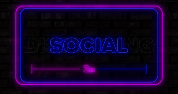 Animação Neon Azul Roxo Palavras Social Distanciamento Molduras Azuis Roxas — Vídeo de Stock