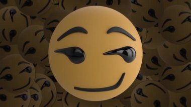Siyah arkaplanda dijital emoji simgeleri üzerine sarı dijital emoji simgesinin animasyonu. Dijital olarak oluşturulmuş görüntü sosyal ağ küresel bağlantılar kavramı.