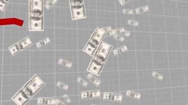 Finansal veri işleme ve istatistik kaydının animasyonu. Arka planda üç kırmızı çizgi ve Amerikan doları var..
