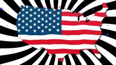 Amerikan bayrağının dalgalanması ve konfetilerin dönen siyah beyaz arka plana düşmesinden oluşan animasyon. Amerika Birleşik Devletleri bayrağı ve tatil konsepti dijital kompozisyon.