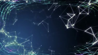 Parlayan pleksus bağlantılarının ve mavi arkaplanda akan ışık izlerinin animasyonu. Dijital olarak oluşturulmuş küresel ağ çevrimiçi topluluk konsepti.