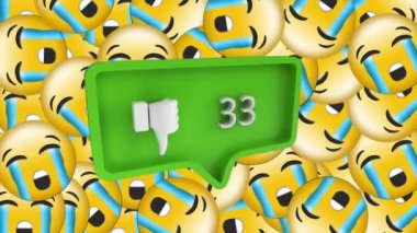 Parmak aşağı ve dijital emoji simgeleri üzerinde artan sayıların animasyonu. Dijital olarak oluşturulmuş görüntü sosyal ağ küresel bağlantılar kavramı.