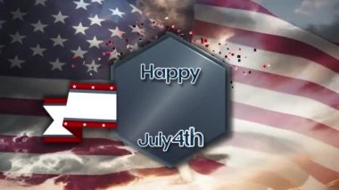 Bağımsızlık Günü 'nün animasyonu. Arka planda bulutlar ve mavi gökyüzü dalgalanan ABD bayrağı üzerinde. Amerika Birleşik Devletleri bayrağı ve tatil konsepti dijital kompozisyon.