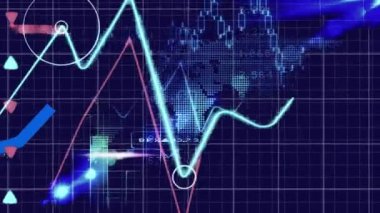 Mavi arkaplanda veri işleme ve diyagramlarının animasyonu. Dijital çevrimiçi güvenlik arayüzü kavramı dijital olarak oluşturuldu.