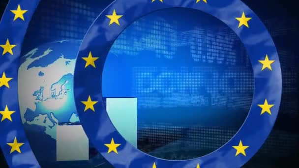 Animering Cirklar Gjorda Europeiska Unionens Flagga Över Diagram Och Jordglob — Stockvideo