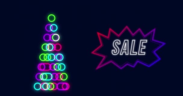 Animatie Van Sale Tekst Digitale Kerstboom Gevormd Met Kleurrijke Cirkels — Stockvideo