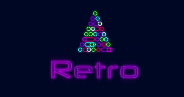 Animáció Neon Retro Szöveg Digitális Karácsonyfa Alakult Színes Körök Geometriai — Stock videók