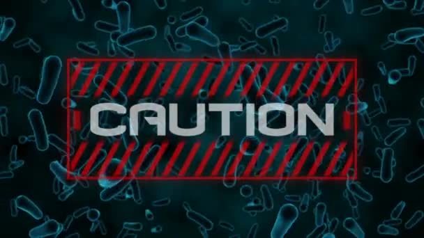 Animation Red Sign White Word Caution Macro Cell Models Floating — Stock Video