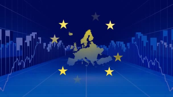 Animación Diagramas Bandera Unión Europea Con Estrellas Moviéndose Por Europa — Vídeos de Stock