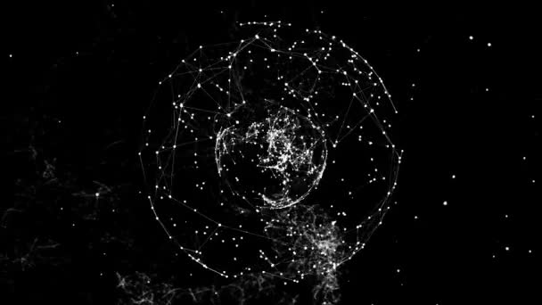 輝く3D Dna鎖が回転し 黒の背景に地球を形成するプレキシスネットワークのアニメーション グローバル科学医学遺伝学の概念デジタルで生成された画像 — ストック動画