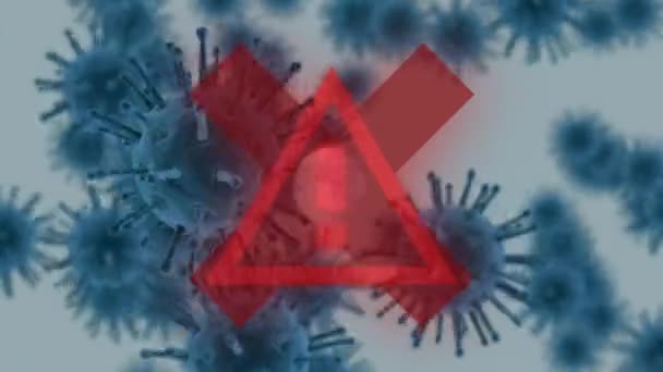 Animacja Ikony Czerwonej Uwagi Znaku Migającego Modelu Globu Makrokomórkach Pływających — Wideo stockowe