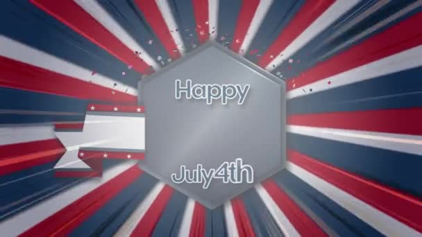 五彩纸屑的动画和独立日的文字 美利坚合众国国旗和假日概念数字构图 — 图库视频影像