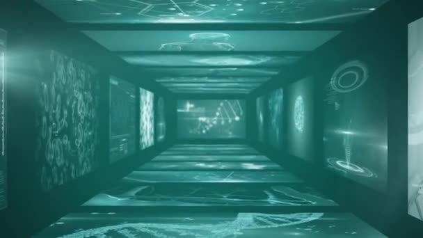 Animation du traitement des données médicales, tournage des brins d'ADN, cerveau et corps humains sur écrans numériques. Recherche en médecine concept de science image générée numériquement.