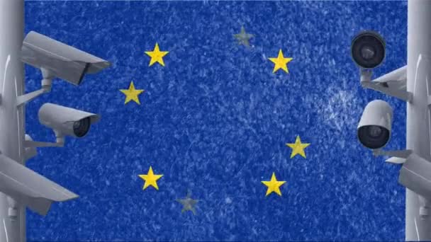 Κινούμενες Κάμερες Πάνω Από Σημαία Της Ευρωπαϊκής Ένωσης Κινούμενα Αστέρια — Αρχείο Βίντεο
