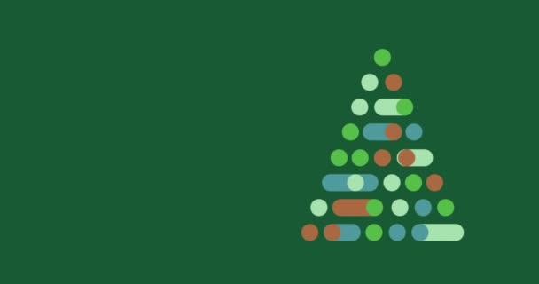 緑の背景にカラフルな円と幾何学的な形で形成されたデジタルクリスマスツリーのアニメーション — ストック動画