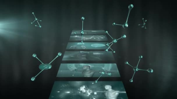 Animazione Molecole Elaborazione Dei Dati Medici Filamento Dna Ruotante Schermi — Video Stock