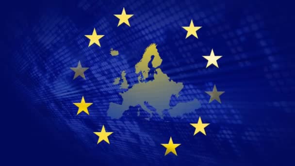 Animation European Union Flag Stars Moving Europe Data Processing Background — Stock Video