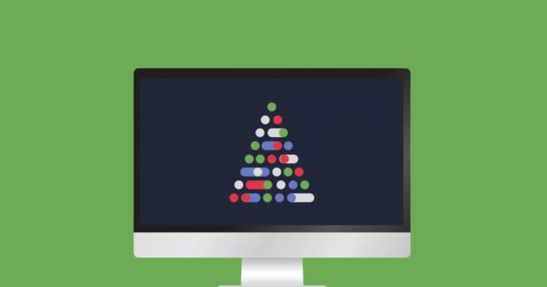 Animación Árbol Navidad Digital Formado Con Círculos Coloridos Formas Geométricas — Vídeo de stock