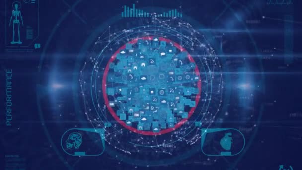 Animação Globo Arquivos Que Giram Com Web Conexões Contexto Azul — Vídeo de Stock