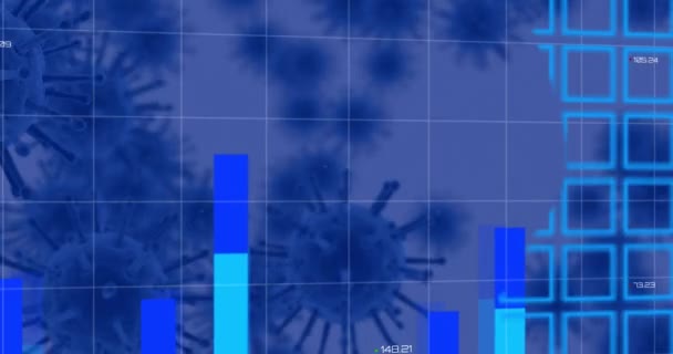 Анімація Обробки Даних Плаваюча Діаграма Карті Світу Плаваючими Коронавірусними Клітинами — стокове відео