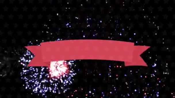 Κείμενο Animation Independence Day Πυροτεχνήματα Στο Μαύρο Φόντο Σημαία Ηνωμένων — Αρχείο Βίντεο
