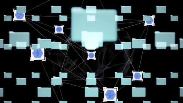 Анімація Декількох Плаваючих Тек Блокування Карті Світу Глобальна Концепція Мереж — стокове відео