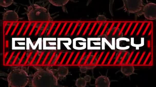 Animacja Czerwonego Znaku Białym Słowem Emergency Makro Modeli Komórek Pływających — Wideo stockowe
