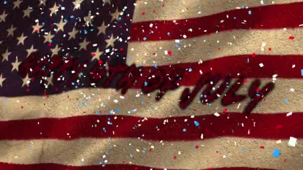 Animation Confetti Falling Independence Day Text Flag Waving United States — Stock Video