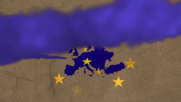 Анимация Красочных Испытаний Дыма Над Европой Сделана Флага Европейского Союза — стоковое видео