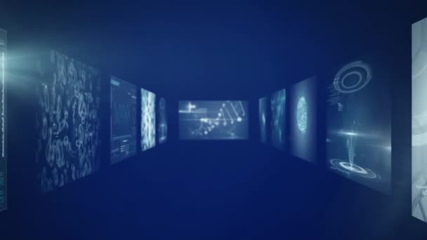 Tıbbi Veri Işleme Animasyonu Dna Iplikçikleri Dijital Ekranlarda Insan Beyni — Stok video
