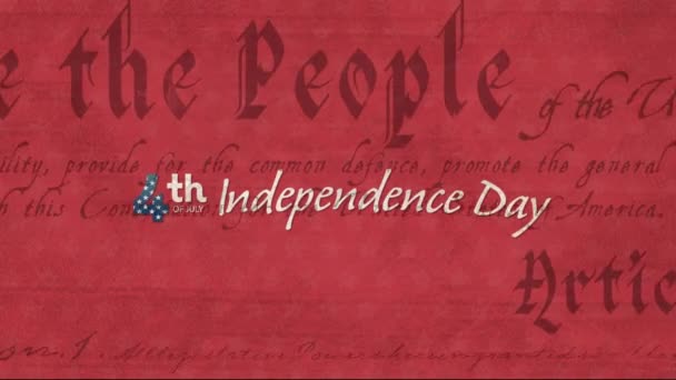 Animacja Tekstu Dnia Niepodległości Fajerwerki Nad Tekstem Konstytucji Stanów Zjednoczonych — Wideo stockowe