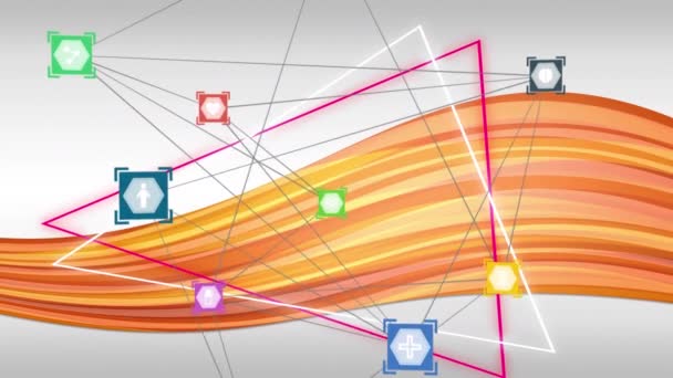 Animação Onda Colorida Sobre Ícones Flutuando Com Teia Conexões Conceito — Vídeo de Stock