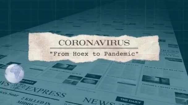 Animacja Wirującego Globu Nagłówki Gazet Nad Drukiem Gazet Coronavirus Covid — Wideo stockowe