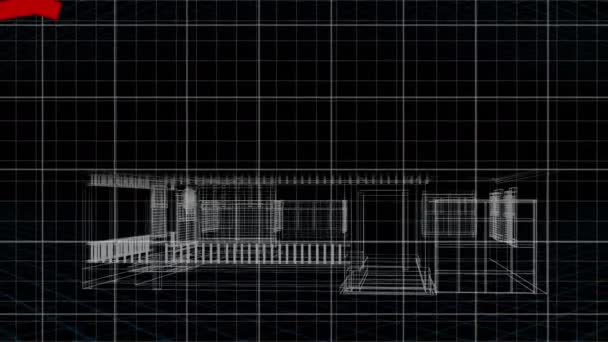 背景に3D建築物と赤線で記録された金融データ処理及び統計のアニメーション — ストック動画
