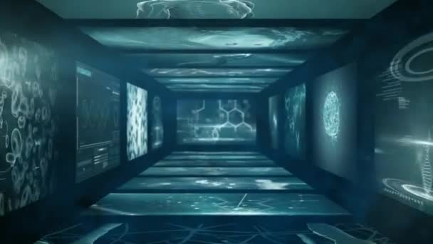 Animation du traitement des données médicales et des brins d'ADN allumés sur les écrans numériques. Recherche en médecine concept de science image générée numériquement.