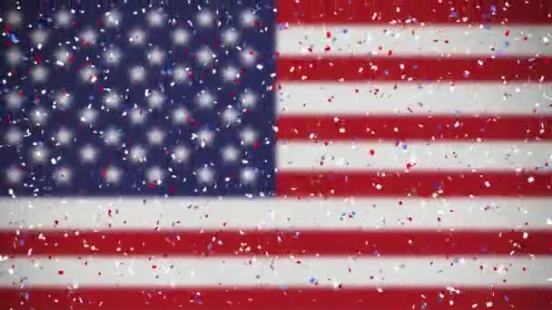 Animatie Van Confetti Met Amerikaanse Vlag Achtergrond Verenigde Staten Van — Stockvideo