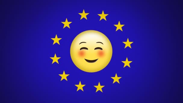 Animação Bandeira União Europeia Com Estrelas Movendo Torno Ícone Emoji — Vídeo de Stock