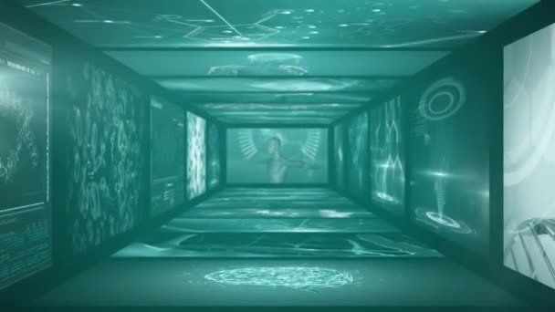 Animation du traitement des données médicales, tournage des brins d'ADN et du corps humain sur écrans numériques. Recherche en médecine concept de science image générée numériquement.