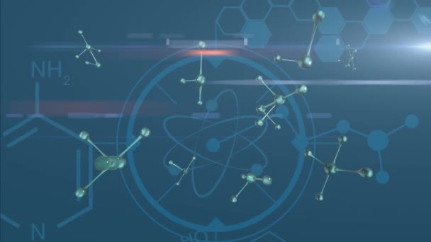 Animation des structures flottantes des atomes au-dessus du diagramme atomique. Concept global de réseau et de connexion image générée numériquement.