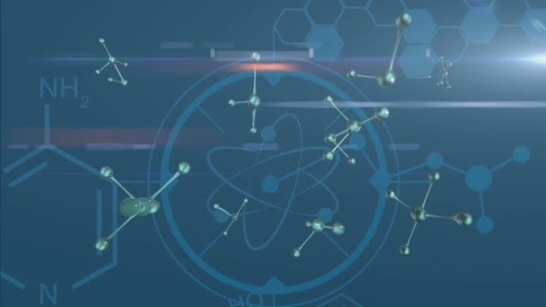 Animatie Van Zwevende Atomen Structuren Atoomdiagram Globaal Netwerk Verbindingsconcept Digitaal — Stockvideo