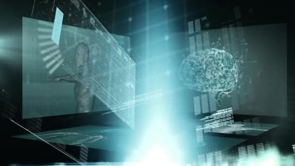 医療データ処理 統計記録 人間の脳と身体のデジタル画面上のアニメーション 医学研究の概念デジタル生成画像 — ストック動画