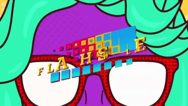 Анимация Слов Flash Sale Написанных Желтыми Буквами Синих Квадратах Движущимся — стоковое видео