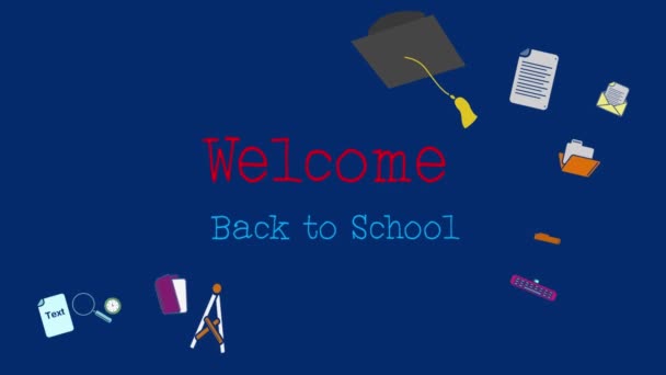 Animación Las Palabras Welcome Back School Escritas Letras Rojas Azules — Vídeos de Stock