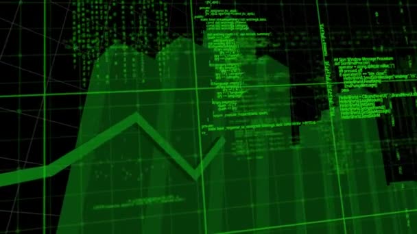 Animation Der Finanzdatenverarbeitung Und Statistikerfassung Mit Grüner Linie Hintergrund Globales — Stockvideo