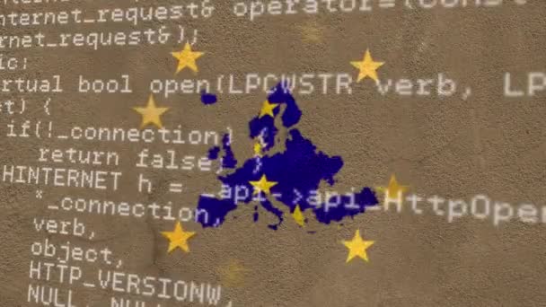 Animación Del Procesamiento Datos Europa Partir Bandera Unión Europea Ondeando — Vídeo de stock