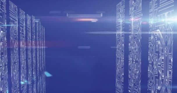 Animation Von Mikroprozessorverbindungen Auf Blauem Hintergrund Digitale Online Sicherheitsschnittstelle Für — Stockvideo